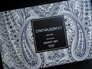 Cynthia Rowley Full Queen Duvet Set Paisley Blue On White