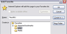 Adding TinyURL to Favorites.