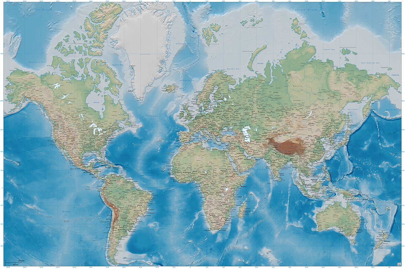 Weltkarte Fototapete - Relief Karte Wandbild
