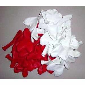 25 rote und 25 weiße Herzluftballons