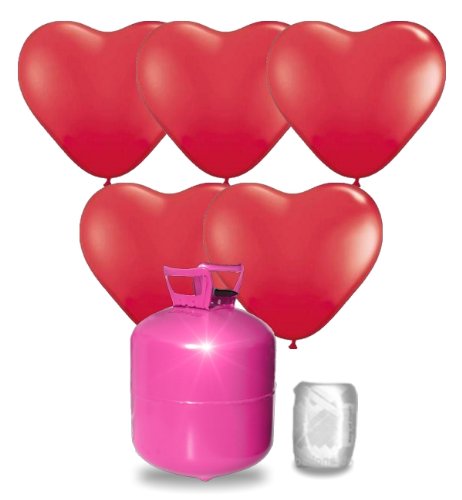 Helium Ballongas Set mit 55 roten Herz-Luftballons,
