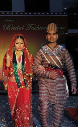Nepali lady with head covered at marriage