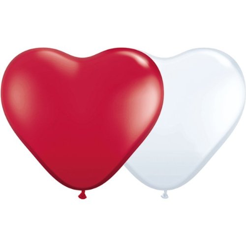 25 rote und 25 weiße Herzballons - mit