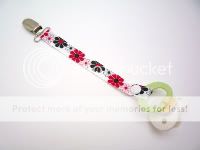 Lilikoi Lane <br> Pacifier Clips<br>Red, White and Black Flowers