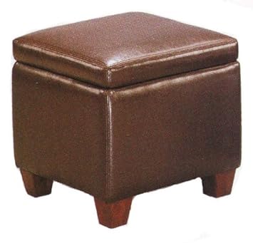 Brown Faux Leather Storage Ottoman Foot, Brown Leather Storage Bench