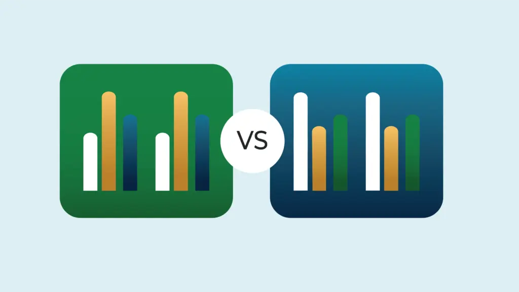 Illustration of two bar charts compared against one another, with 'Versus' written in between them.