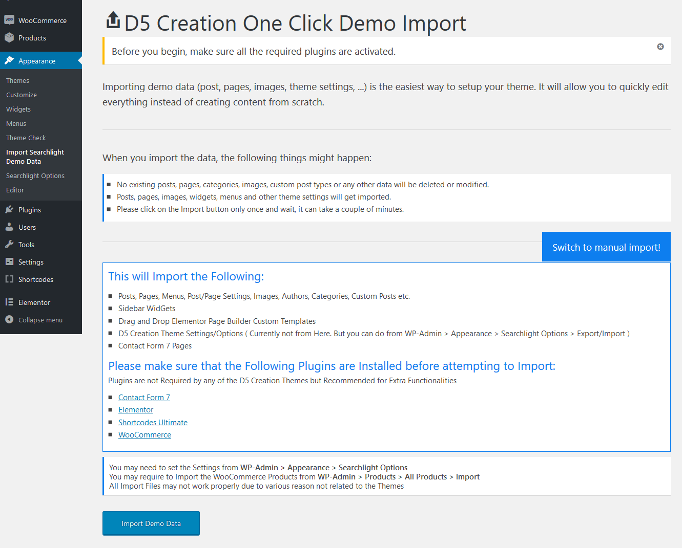  Click Demo Import