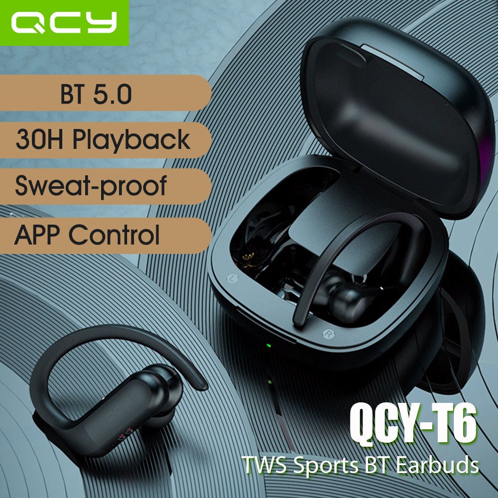 QCY 2020 최신 T6 BT 5.0 TWS 블루투스 헤드셋 블루투스이어폰, 블랙 