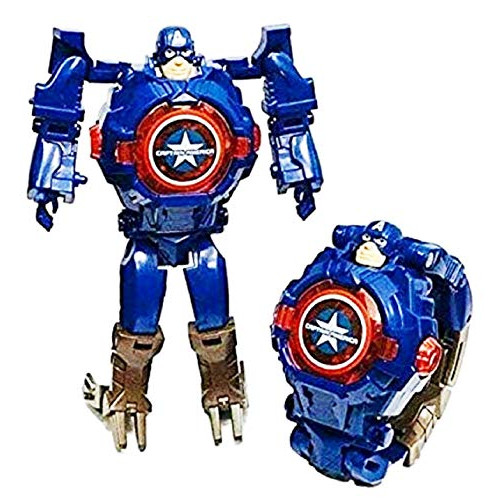 Nexxa Captain America Transformer Hero Watch Robot Toy Convert to Digital Wrist Watch for Kids Avengers Robot Deformation Watch Hero Figures Plus, 본문참고 