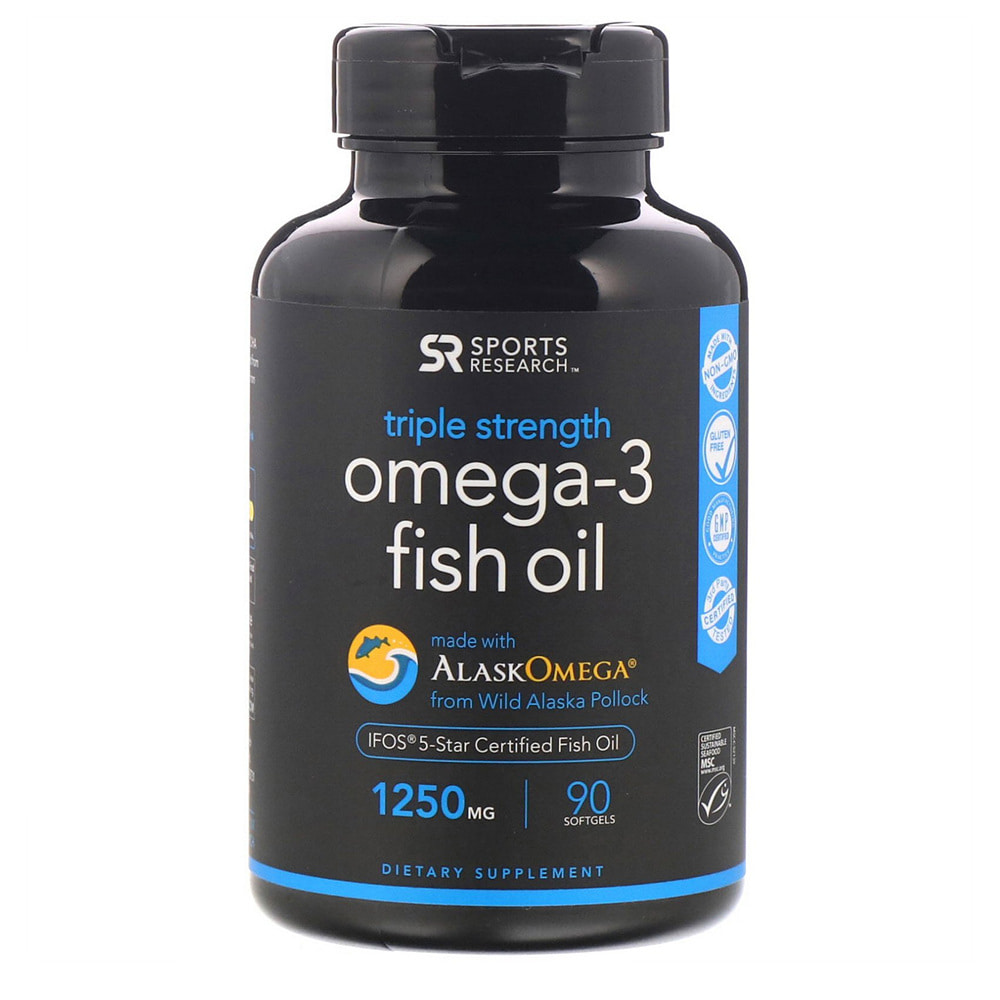 Sports Research 스포츠리서치 오메가3 피쉬오일 3배 강력 1250mg 90정 Omega-3 Fish Oil, 1개 