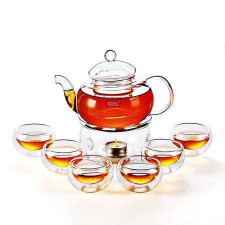 80035542 Kendal 27온스 유리 티 포트 필터링 티 메이커with a warmer and 6Tea Cups cj-800ml, One Color, 상세 설명 참조