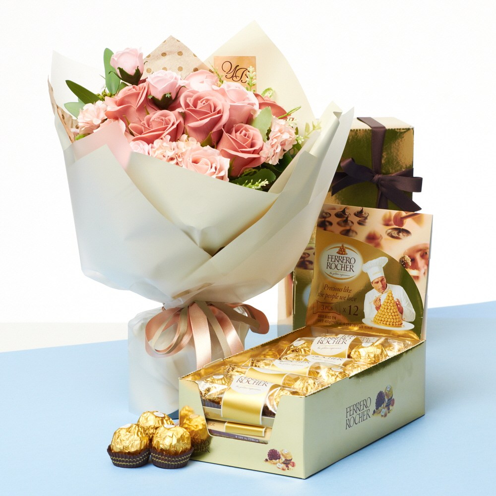 비누꽃사랑해다발+페레로로쉐 초콜릿(36입)발렌타인화이트데이, (2)지정일배송 