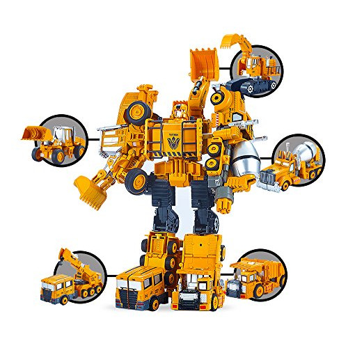 5 Pack TransTruck Transforms to Tractor and Robot Action Figures Combine into 1 Giant Robot – Holiday Birthday Gift Tractors Robots Toys for Kid, 본문참고 