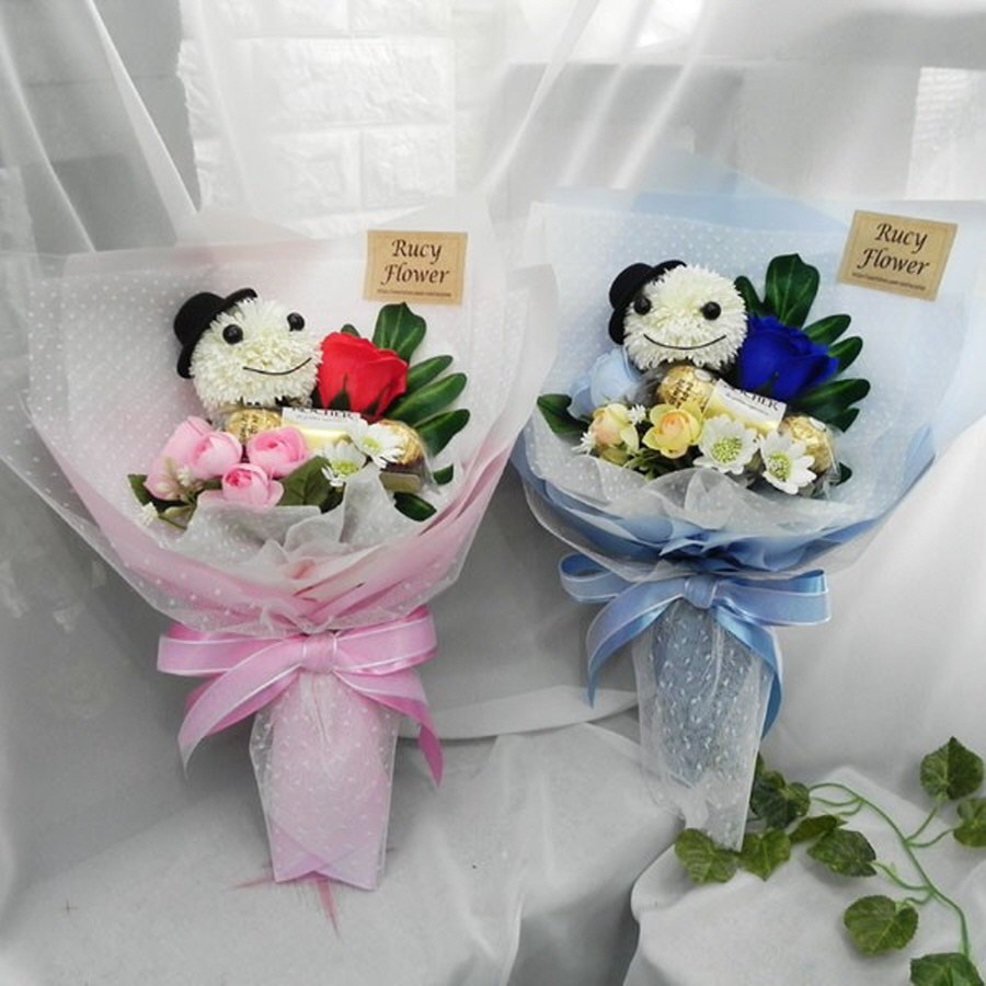 [이쏘이쏘다이쏘] 화이트데이 기념일 이벤트 졸업식 생일 꽃다발, 페레로로쉐 꽃다발(블루) 