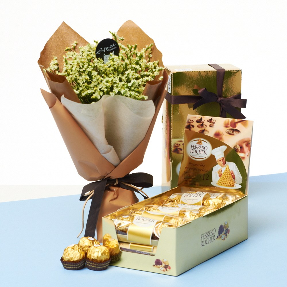 시네시스꽃다발+페레로로쉐 초콜릿(36입)발렌타인화이트데이, (2)지정일배송 