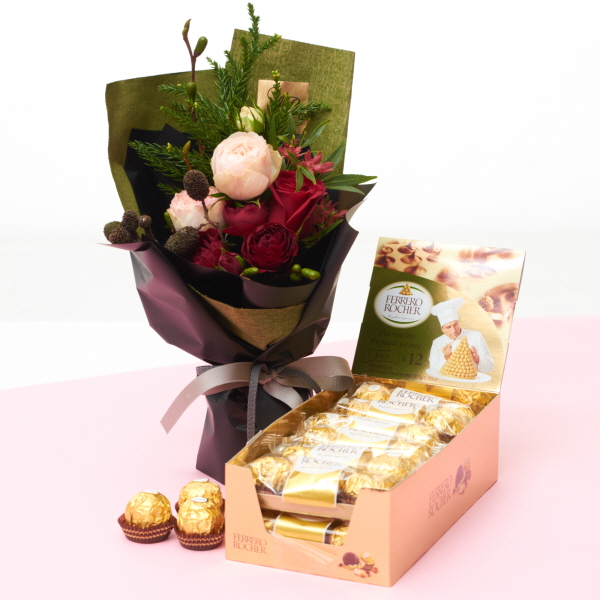 로즈파인 꽃다발+페레로로쉐(36입) 꽃배달 기념일이벤트, (2)지정일배송 