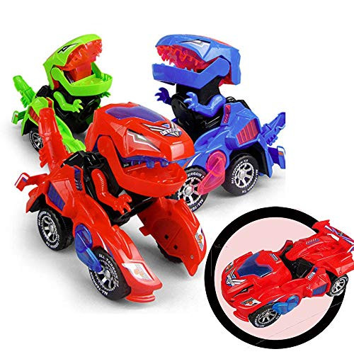 Starhig Dinosaur Cars Transforming Toys Automatic Transformation LED Transformation of Dinosaur Cars Combined Into One Light Music Kids Toy Gift, 본문참고 