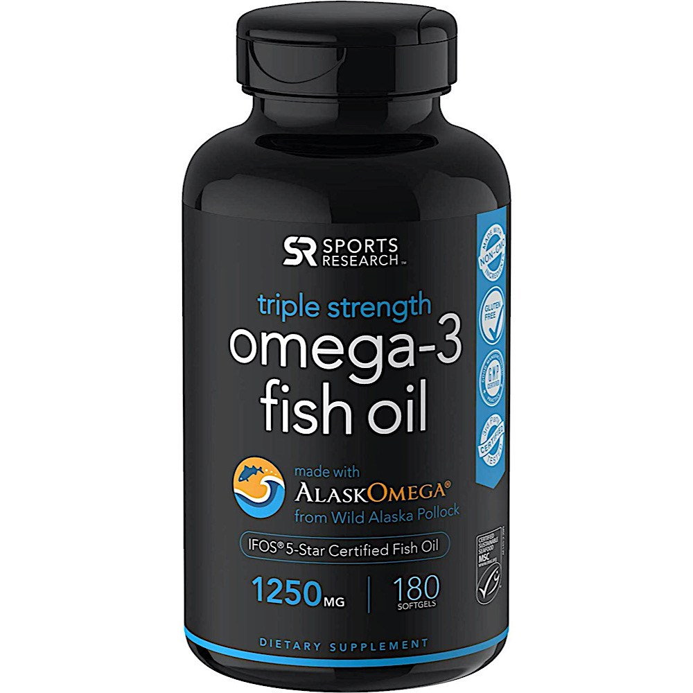 Sports Research Omega-3 Fish Oil 1250mg 스포츠 리서치 오메가3 피쉬오일 180정, 1개, 180 