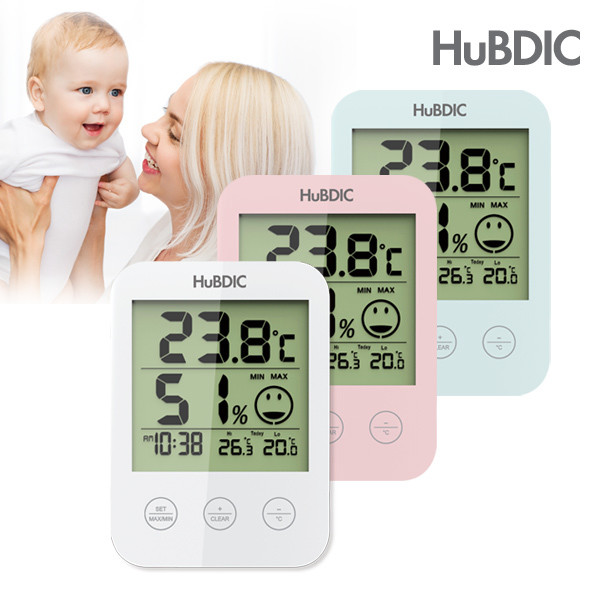 [휴비딕] 디지털 온습도계 HT-3 HT-7 시계 아이콘 표시, 선택:HT-3) 화이트 