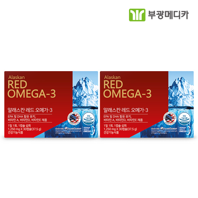 부광메디카 알래스칸 레드 오메가3 1250mg 인지질 EPA DHA 비타민A 비타민D 비타민E, 2box, 30캡슐 
