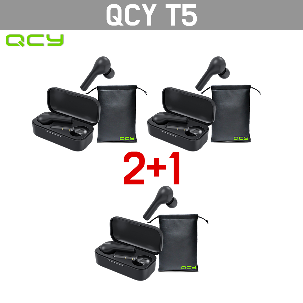 QCY T5 블루투스 5.0 무선이어폰 2+1 파우치 증정 게임모드 지원 익일출고, 블랙 