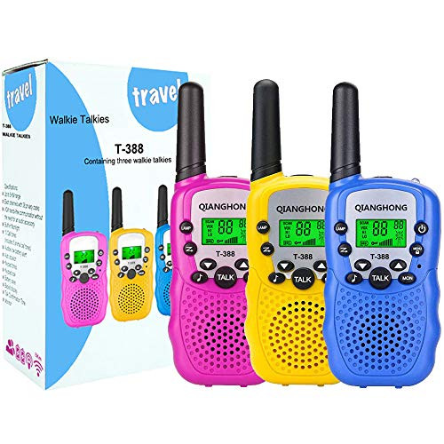 Qianghong T3 Kids Walkie Talkies 3-12 Year Old Childrens Outdoor Toys Mini Two Way Radios UHF 462-467 MHz Frequency 22 Channels (Pink&Yellow&Blue, Color = Yellow 