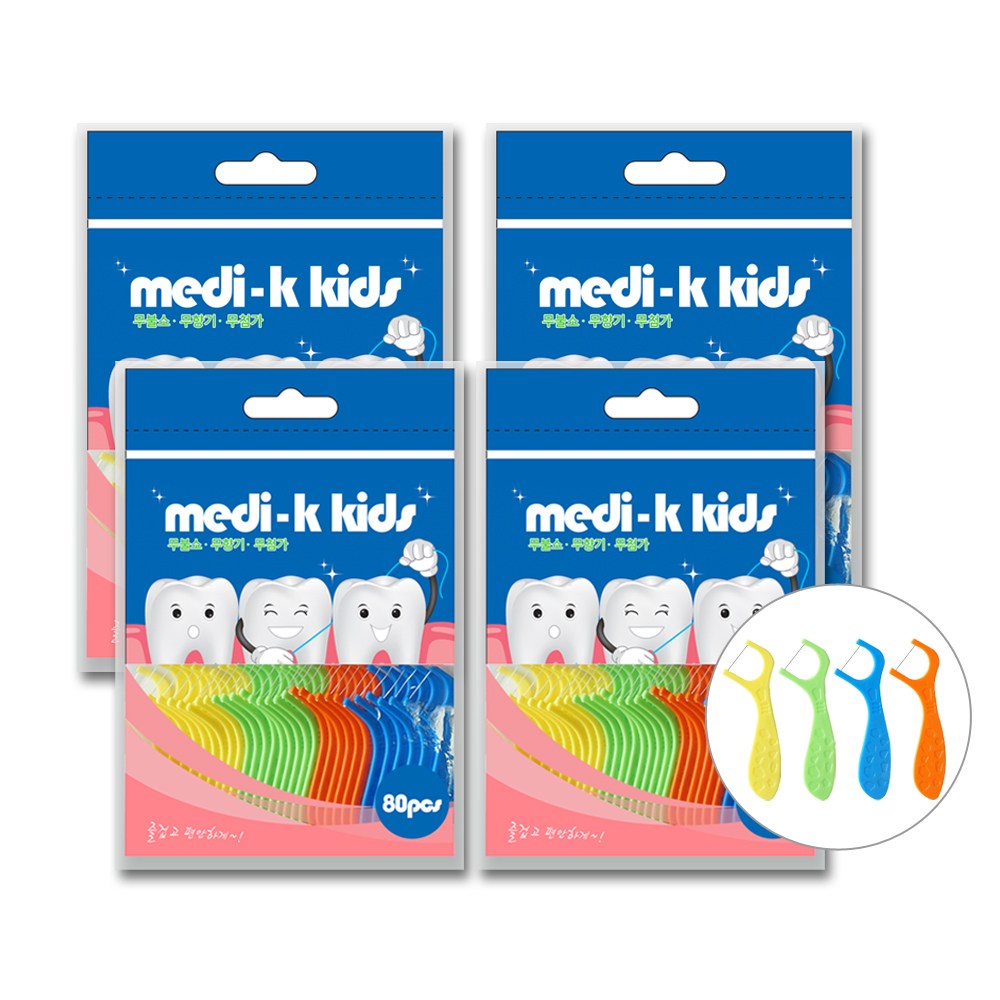 Medi-k Kids 메디케이 유아용 치실 80px 4 총 320p 국내생산, 80개입, 4팩 