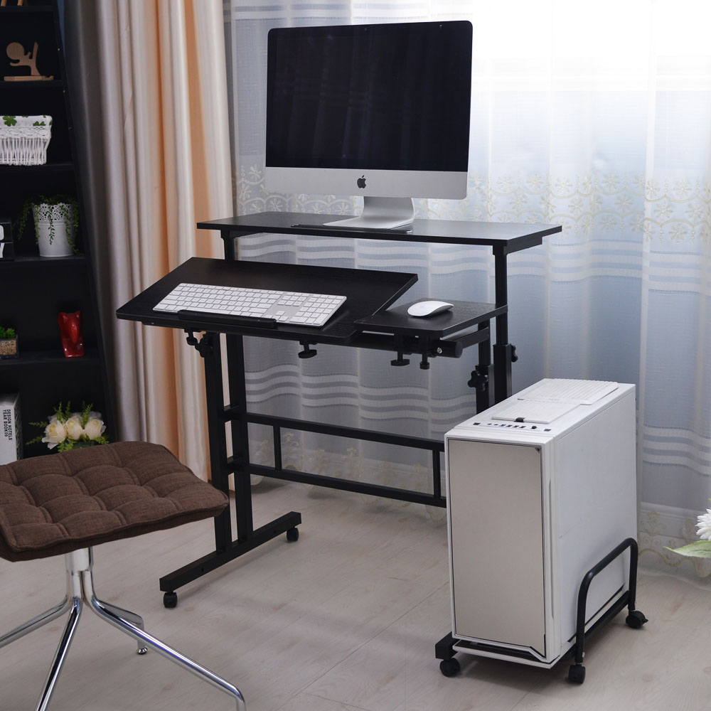 리빙위드유 1인용 컴퓨터 책상 높이조절 각도조절 노트북 2단, 블랙에디션 