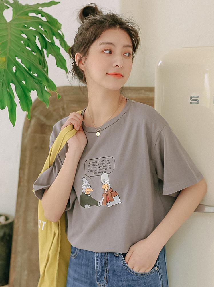 굿씽줄리 반팔 티셔츠 온라인 레드 캐릭터 프린트 순면 여성 긴소매 