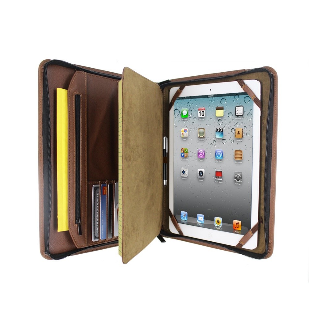 by KHOMO iPad 2 3 4 Air Air 2 및 Pro 9.7 인치 용 메모장 홀더 포켓이있는 Brown Executive PadFolio 케이스, 단일색상 