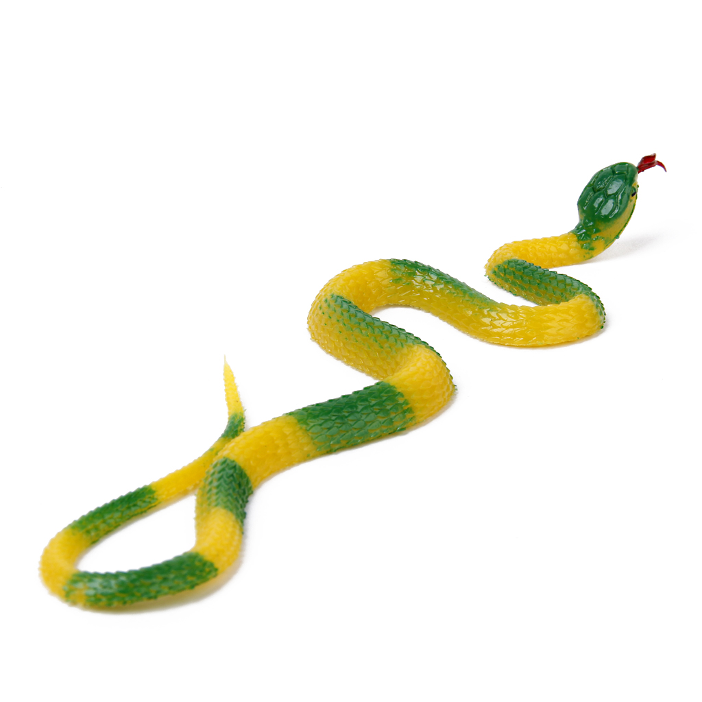 STK노랑 및 녹색 부드러운 플라스틱 뱀 놀이 장난 꾸러기 장난감 정원 장난 꾸러기 소품 