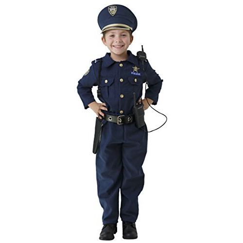Dress Up America Deluxe Police Dress Up Costume Set - Includes Shirt Pants Hat Belt Whistle Gun Holster and Walkie Talkie (T4), Size = Small 