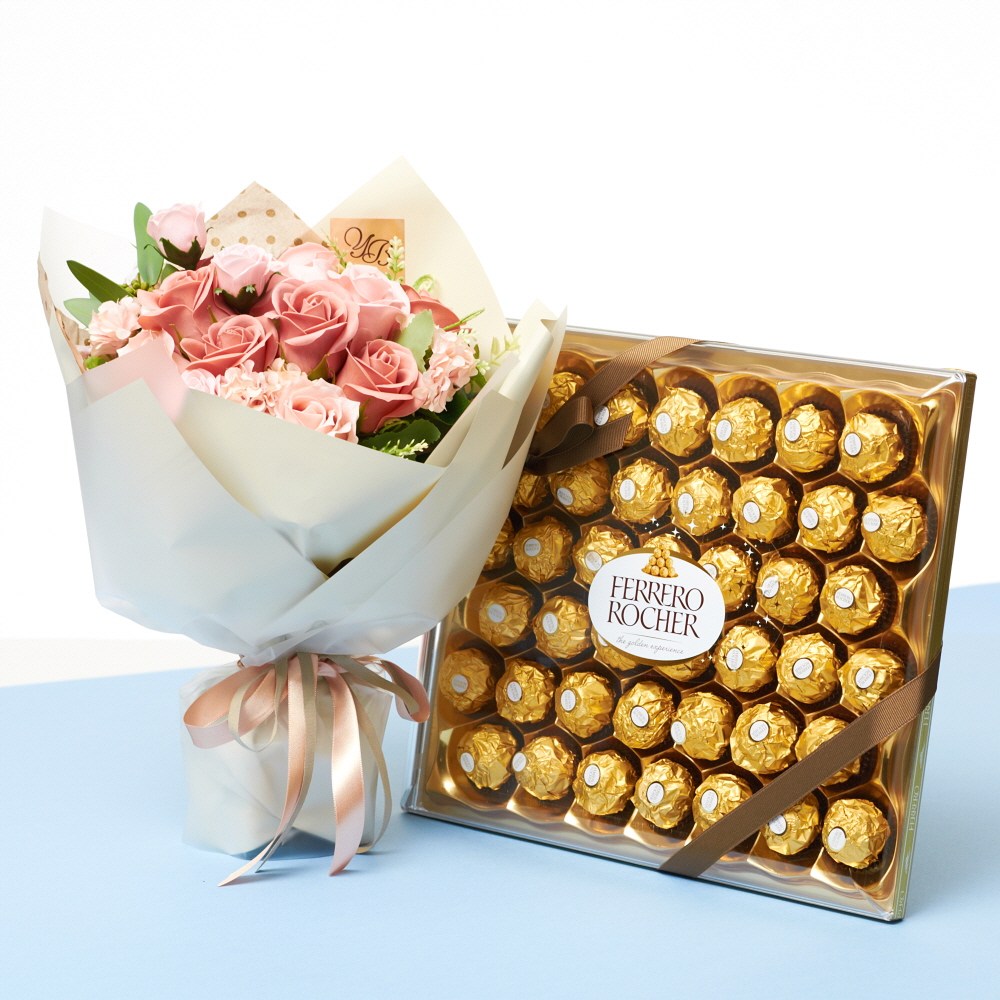비누꽃사랑해다발+페레로로쉐 초콜릿(42입)발렌타인화이트데이, (1)당일택배발송 