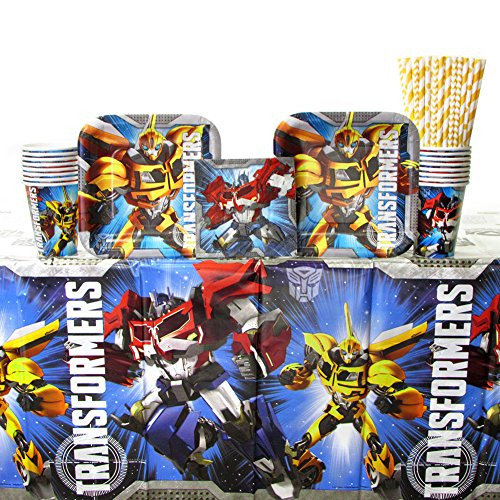 Transformers Party Supplies Pack for 16 Guests | Transformers Plates and Napkins Set | Straws Dessert Plates Beverage Napkins Cups and Table, 본문참고 