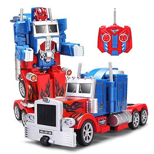 YARMOSHI Robot Truck 2 in 1 Action Figure Autobot. This Remote Control Fighter Toy has a USB Connection for Easy Charging. Made of Safe Sturdy, Color = Red/Blue 