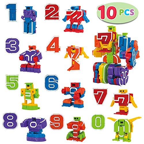 JOYIN 10 Pcs Number Robot Action Figure Toys for Kids Number Learning Birthday Party School Classroom Rewards Carnival Prizes Education Toy, 본문참고 