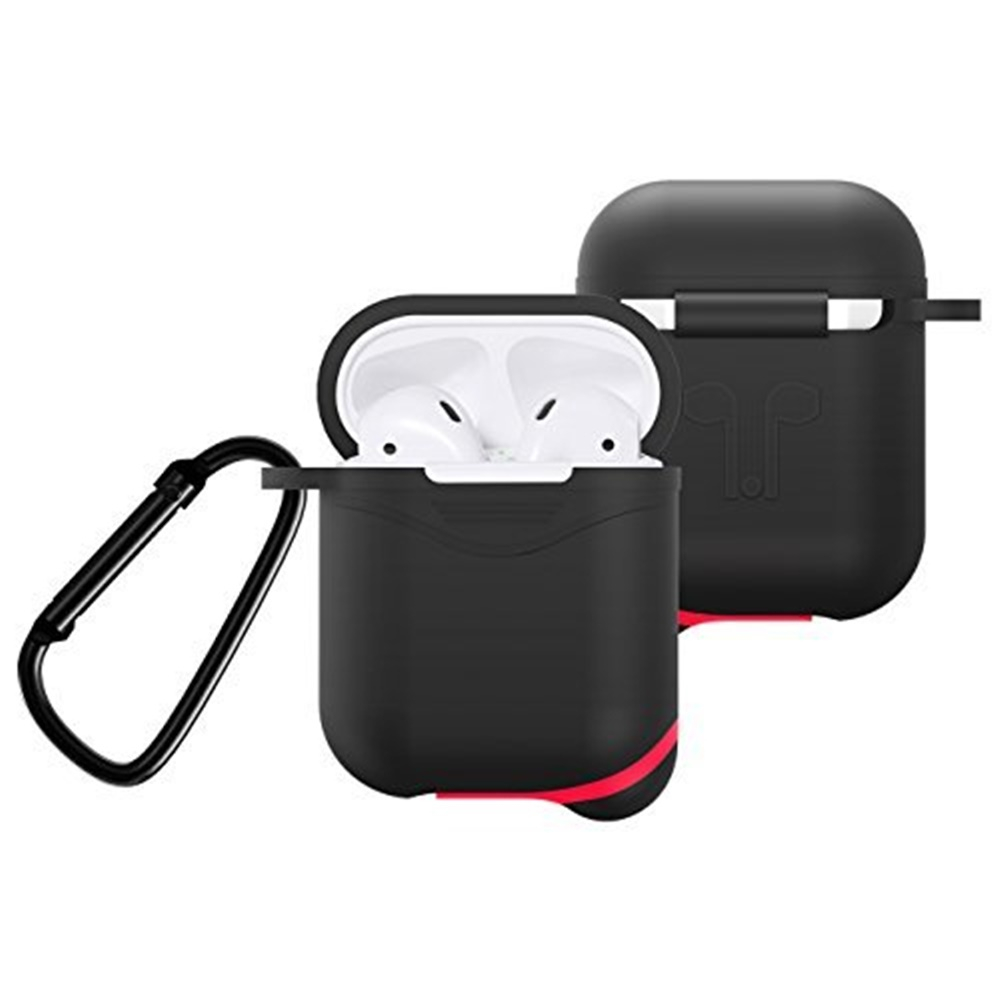 by MUIFA Apple AirPods 충전 케이스용 실리콘 커버 Airpods 이어 버드 키 체인이있는 충돌 스크래치 방지 스킨 (블랙), 단일상품 