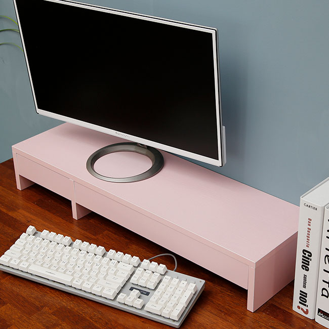 데코밸런스 컬러 모니터받침대 듀얼 모니터 빋침 선반 서랍형 모니터선반, 핑크 