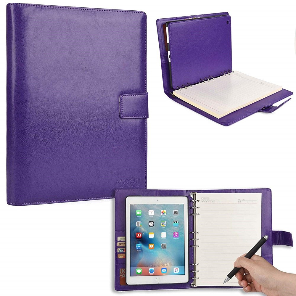 by Cooper Cases iPad Air 1 용 FolderTab [메모장이 포함 된 패드 폴리오 태블릿 케이스] | 비즈니스 이그제큐티브 주최자 비건 레더 애플 A1474 A1475 (퍼플), 단일색상 