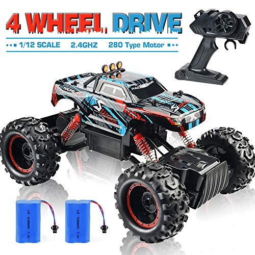 Remote Control Trucks Monster RC Car 1: 12 Scale Off Road Vehicle 2.4Ghz Radio Remote Control Car 4WD High Speed Racing All Terrain Climbing Car, Color = Black 