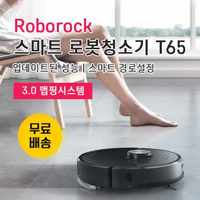 샤오미 Roborock 스마트 로봇청소기 T65 저소음 3.0 맵핑시스템 2세대 경로설정 업그레이드 버전, Roborock 로봇청소기 T65 블랙 