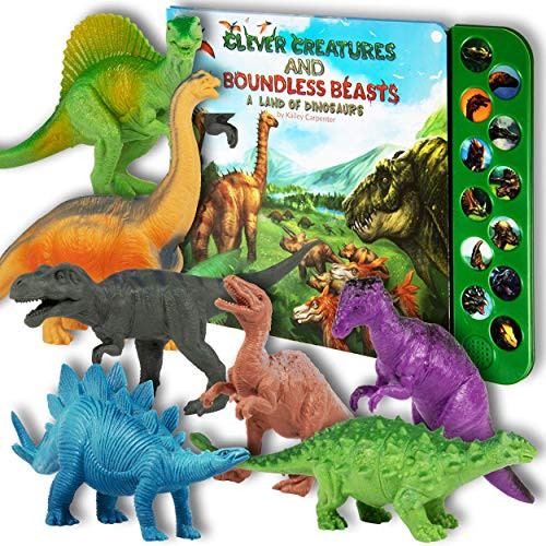 Lil Gen Dinosaur Toys for Boys and Girls 3 Years Old & Up - Realistic Looking 7" Dinosaurs Pack of 12 Animal Dinosaur Figures with Dinosaur, Size = Dinosaur Set with Sound Book 
