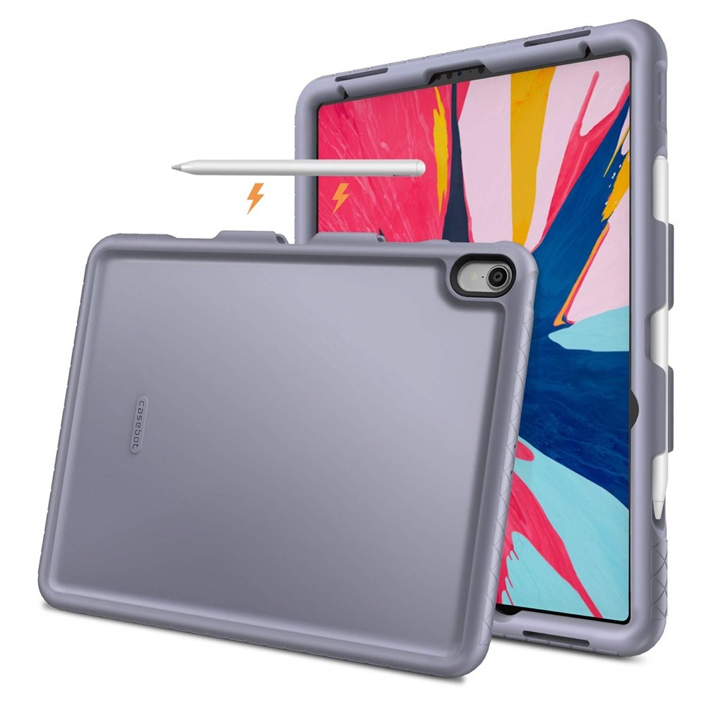 by Fintie iPad Pro 12.9 3rd Gen 2018 용 Case [제 2 세대 연필 충전 모드 지원]-[마이티 쉴드] 충격 방지 어린이 친화적 실리콘 백 커버 (보안 펜슬 홀더 포함) 라벤더 그레이, 단일색상 