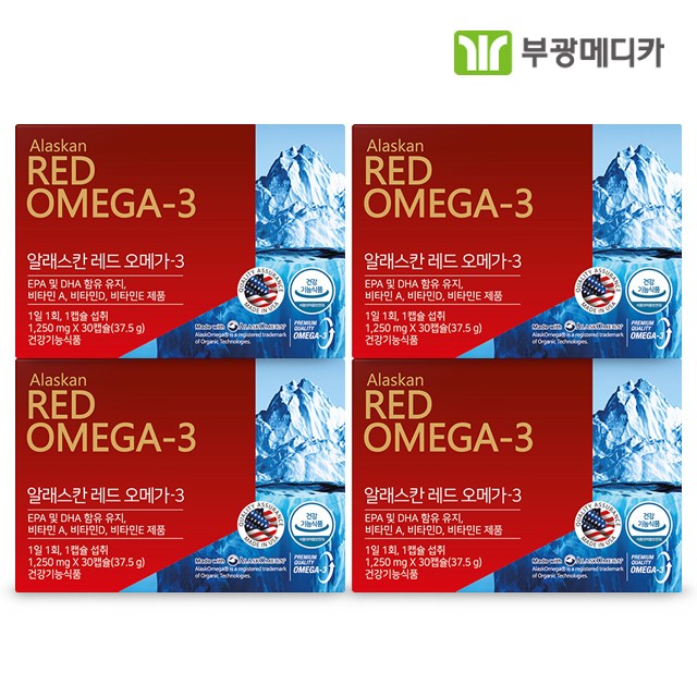 부광메디카 알래스칸 레드 오메가3 1250mg 인지질 EPA DHA 비타민A 비타민D 비타민E, 4box, 30캡슐 