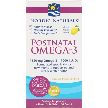 Nordic Naturals Postnatal Omega-3 Lemon 650 mg 60 Soft Gels, 상세 설명 참조0, 상세 설명 참조0 