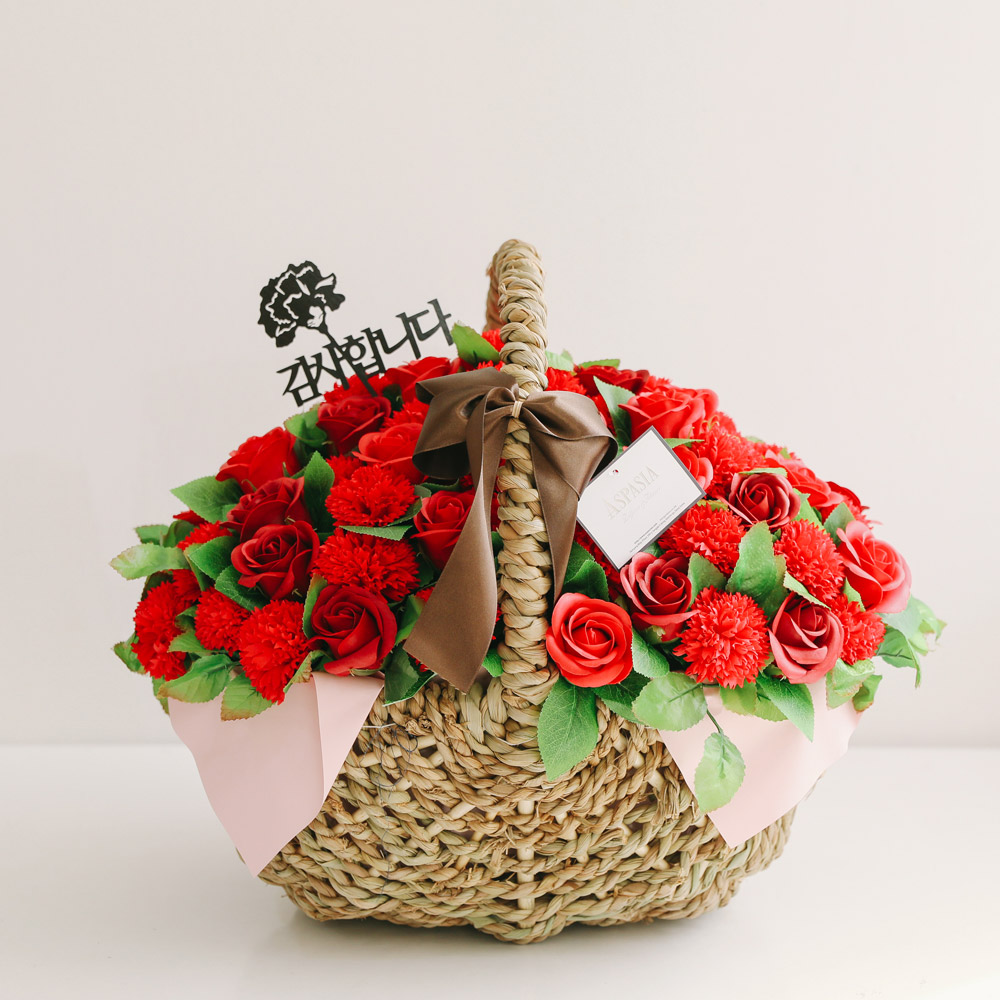 아스파시아 만수무강하세요 100송이 로즈 비누꽃 바구니, 로즈+카네이션 레드, 1개 