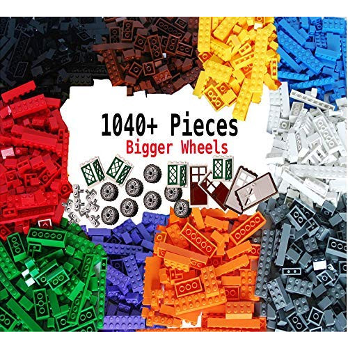 dreambuilderToy Building Bricks 1040 Pieces Set 1000 Basic Building Blocks in 10 Popular Colors 40 Bonus Fun Shapes Includes Wheels Doors Wind, Color = Basic Set 