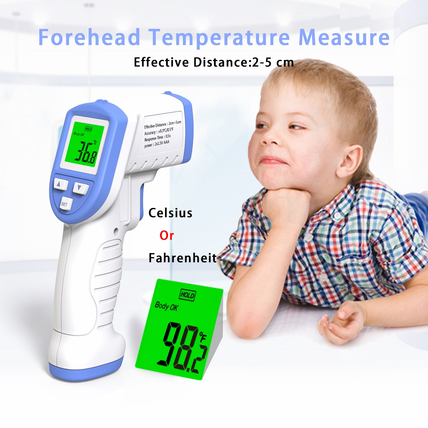 Weiketerui 휴대용 인체 적외측온기 성인 비접촉식 디지털 온도계 전자온도 테스트 열경보 체온계, 1개 