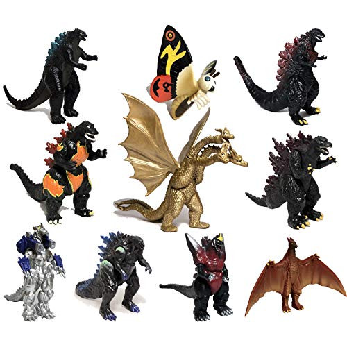 EZFun Set of 10 Godzilla Toys with Carry Bag Movable Joint 액션 피규어 2019 King of the Monsters Mini Dinosaur Mothra Imago Burning Heisei Mecha Ghido, 본문참고 
