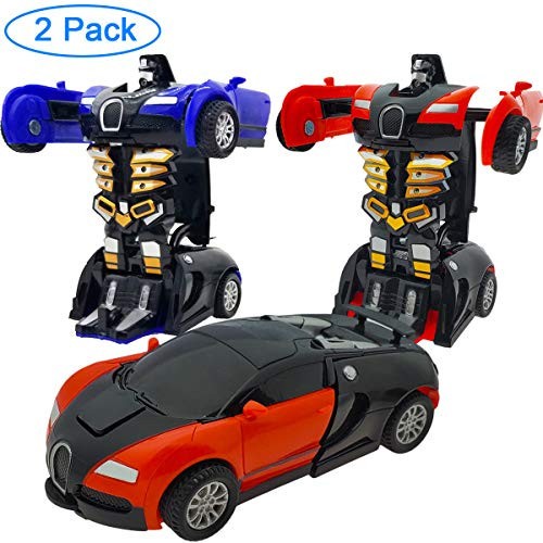 Tockrop Push and Go Robotics Cars Robot Toy Cars for 3+ Toddlers Boys Girls and Kids (2 Pack Red & Blue), 본문참고 